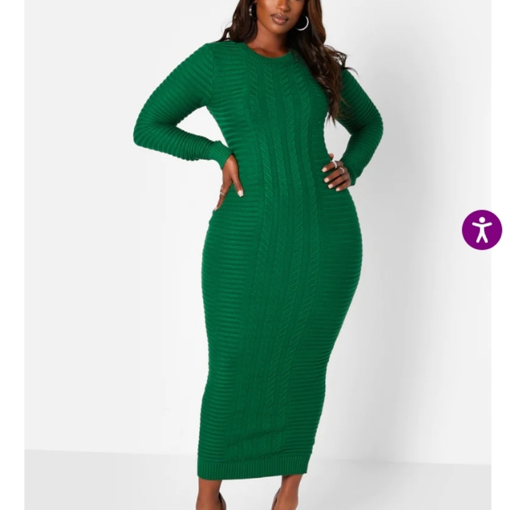 Get It Right Heavy Knit Bodycon Maxi Dress - Green